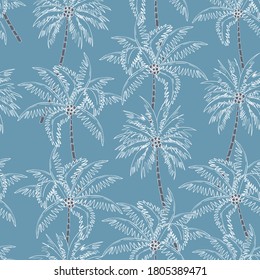 Hand drawn summer palm tree seamless pattern in vector EPS10 , Design for fashion , fabric, textile, wallpaper, cover, web , wrapping and all prints on retro blue background color