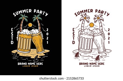 hand drawn summer party with beer at the island