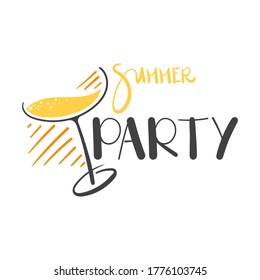 Hand Drawn Summer Party Letter with Fresh Drink Decoration