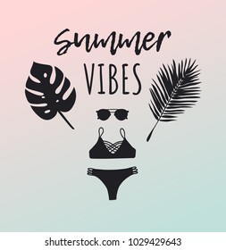 Hand drawn summer pattern. Tropical vector background. Artistic doddle drawing. Creative ink art work. Fashion illustration season objects