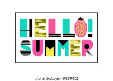 Hand Drawn Summer phrase Hello Summer in trendy cutout style