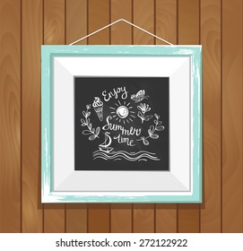 Hand drawn summer poster on the wood background