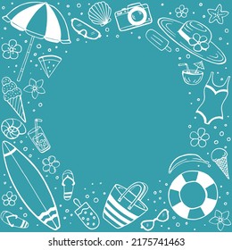 Hand drawn summer poster. Sea and ocean design template. Vector card templates.