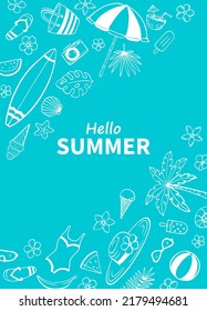 Hand drawn summer poster. Sea and ocean design template. Vector card templates.