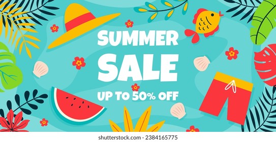 Hand drawn summer sale banner vector design in eps 10