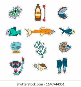 Hand drawn summer sea object set on white background