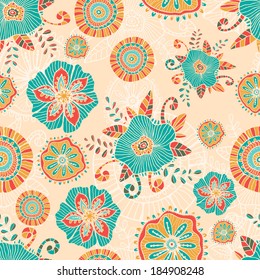 Hand  drawn summer seamless background. All objects are conveniently grouped on different layers and are easily editable.