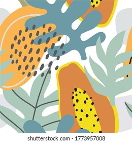 Verano dibujado a mano Manto sin mar con hojas tropicales y papaya