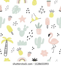 Hand drawn summer seamless pattern