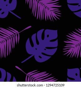 Hand drawn summer seamless pattern with palm leaves. Tropical vector background. Artistic doddle drawing. Creative ink art work. Fashion illustration