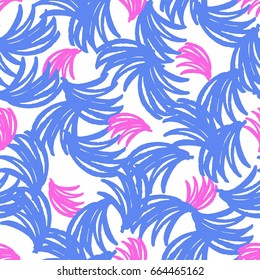 Hand Drawn Summer Seamless Pattern with Palm Leaves Abstract Leaves .Fashion Positive Fun Print for Design , Fabrics , Invitations , Advertising 