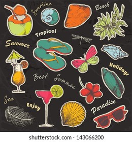 Hand drawn summer set with nature elements