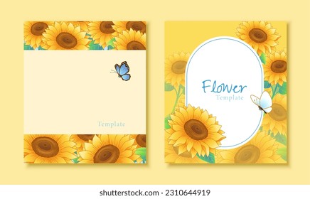 Hand drawn summer sunflower with copy space template set. Suitable for festive card design and social media post.