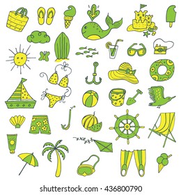 Hand drawn summer symbols and objects. Vector