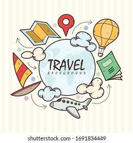 Hand drawn summer time icons set. Travel collection.