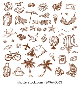 Hand drawn summer time icons set. Travel collection.