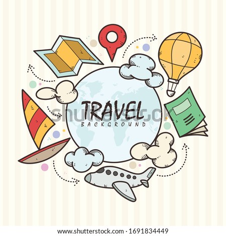 Hand drawn summer time icons set. Travel collection.