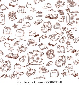 Hand drawn summer time seamless pattern. Travel collection.