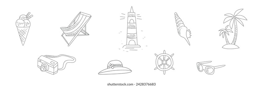 Hand Drawn Summer Travel and Vacation Elements Vector Set