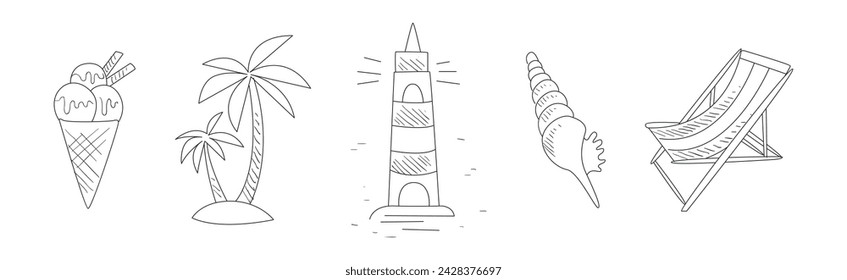 Hand Drawn Summer Travel and Vacation Elements Vector Set