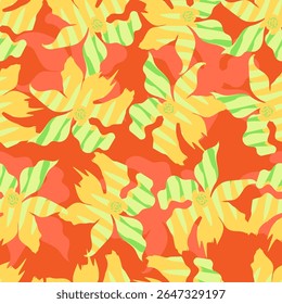 Hand drawn summer tropical flowers, seamless patterns with floral for fabric, textiles, clothing, wrapping paper, cover, banner, interior decor, abstract backgrounds.