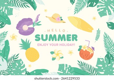 Hand Drawn Summer Vacation Poster with Tropical Elements