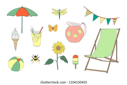 Hand drawn summer vacation set, vector
