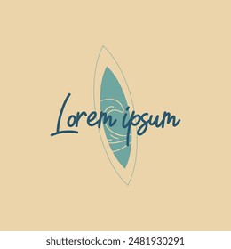 Hand Drawn Summer Vacation Vector Design Flat Logo with Surfboard and Ocean Wave Pattern. Retro Adventure, Travel Theme Illustration.