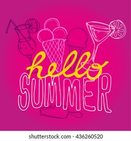 Hand drawn summer vector banner.  Vector illustration