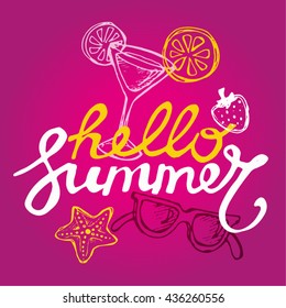 Hand drawn summer vector banner.  Vector illustration