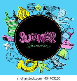 Hand drawn summer vector banner. Summer vector illustration 
Summer time background with text - illustration. 