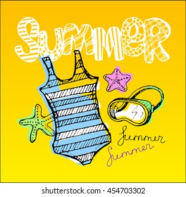 Hand drawn summer vector banner. Summer vector illustration 
Summer time background with text - illustration. 