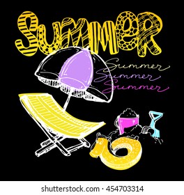 Hand drawn summer vector banner. Summer vector illustration 
Summer time background with text - illustration. 