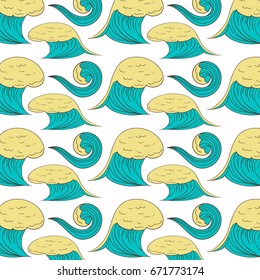 Hand drawn summer vector colorful pattern. Summer, marine and vacation symbols background fabric design