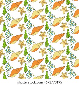 Hand drawn summer vector colorful pattern. Summer, marine and vacation symbols background fabric design