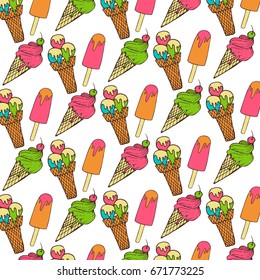 Hand drawn summer vector colorful pattern. Summer, marine and vacation symbols background fabric design