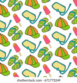 Hand drawn summer vector colorful pattern. Summer, marine and vacation symbols background fabric design