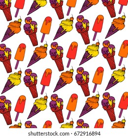 Hand drawn summer vector colorful pattern. Summer, marine and vacation symbols background fabric design