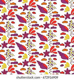 Hand drawn summer vector colorful pattern. Summer, marine and vacation symbols background fabric design