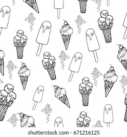 Hand drawn summer vector seamless pattern. Summer, marine and vacation symbols background fabric design