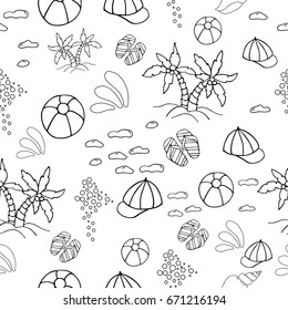 Hand drawn summer vector seamless pattern. Summer, marine and vacation symbols background fabric design
