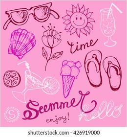 Hand drawn summer vector set. Vector illustration.