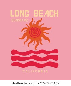 
Hand drawn summer vibes sunshine t-shirt design. Summer good vibes vector graphic design for apparel, stickers, posters, background and others.Holiday beach wave artwork