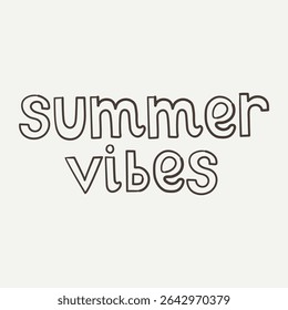 Título desenhado à mão de vibes de verão, com letras com ilustração de verão de vibe resort costeiro. Use como impressão, cartaz, design de elemento, têxtil, etiqueta, adesivo, tatuagem, design de convite, cartão de saudação.