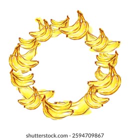 Hand drawn summer Watercolor Wreaths vector illustration with bright yellow bananas isolated on white background, exotic natural painted clip art for design, text, banner, label, packaging and dessert