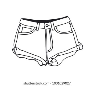 Hand drawn summer wear. Tropical vector object. Artistic doddle drawing. Creative ink art work. Fashion illustration shorts
