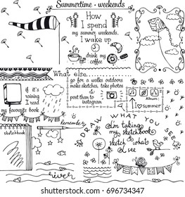 hand drawn summer weekends doodles