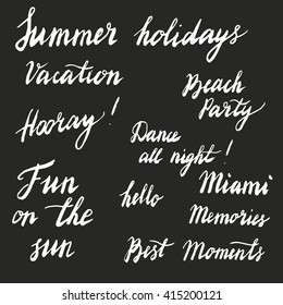 Hand drawn summer words and phrases. Inky style lettering. 