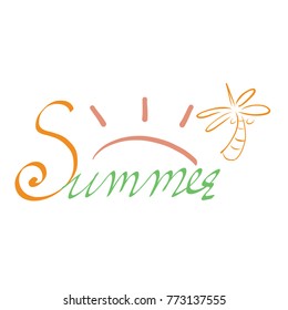 Hand drawn of summer wtih I pad pro lettering composition, vector illustration isolated on white background.