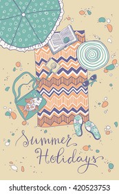 Hand drawn summertime beach vector illustration